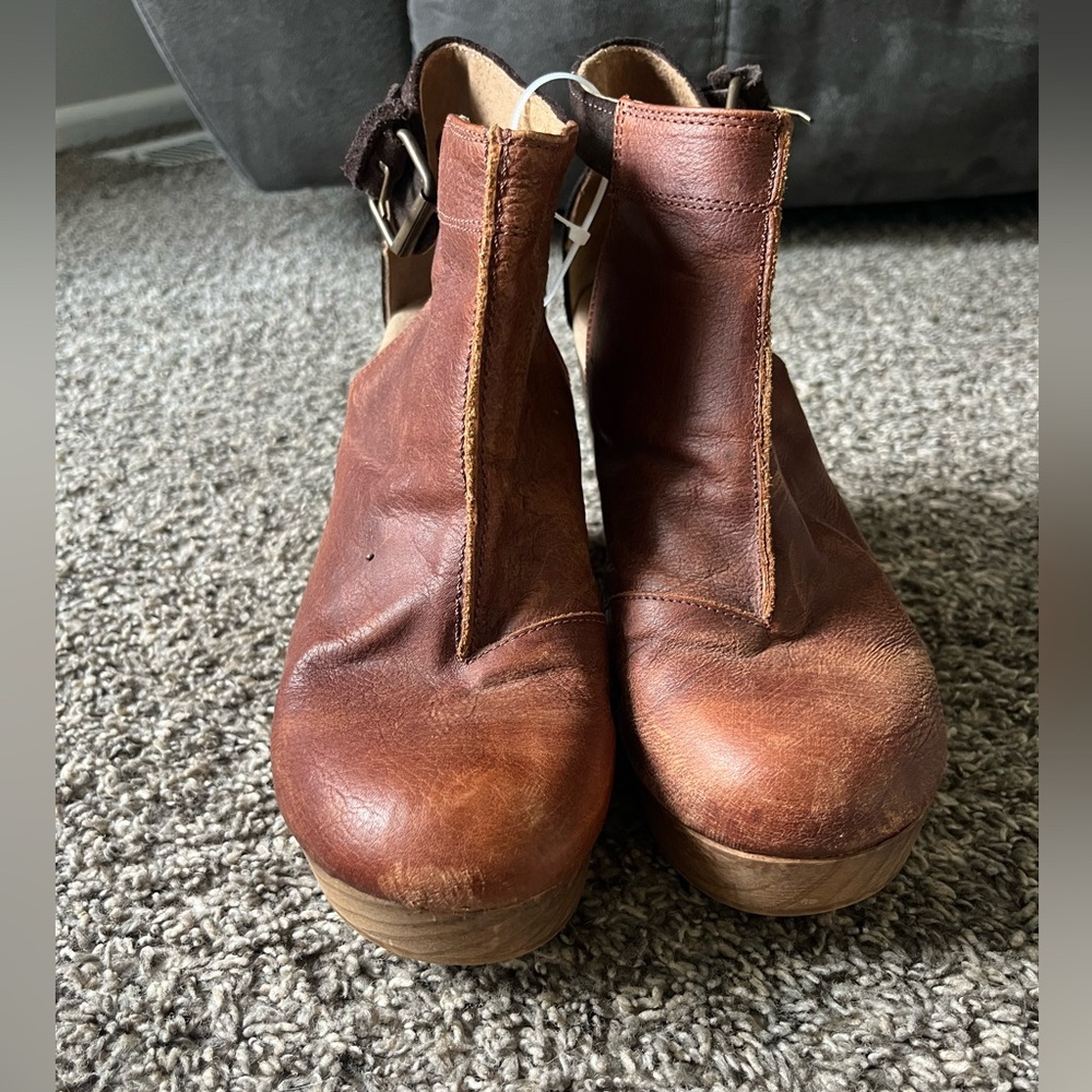 Free People Brown Leather Platform Ankle Boots